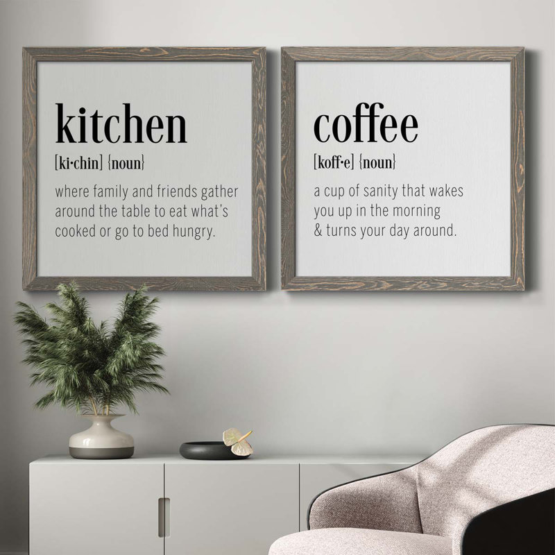 Kitchen Kitchen - Ensemble de 2 encadrements d'art textuel sur toile, H 27,5 po x l 55 po x P 1,5 po, Cadre gris