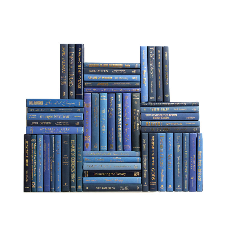 Modern Denim & Gold Book Wall, 100, 9.5" H x 121" W x 8" D, Midnight Ocean