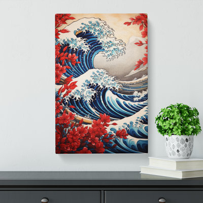 Wave Japanese Symbolism Art - Wrapped Canvas