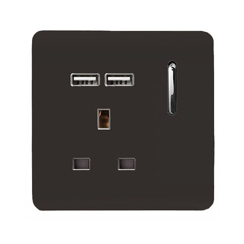 Trendi Switch 1 Gang USB 2100mA Plug Socket, Dark Brown