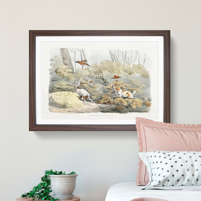 Dogs Chasing Pheasants by Henry Alken - Picture Frame Painting Print, 27cm H x 36cm W x 2cm D, Walnut Framed
