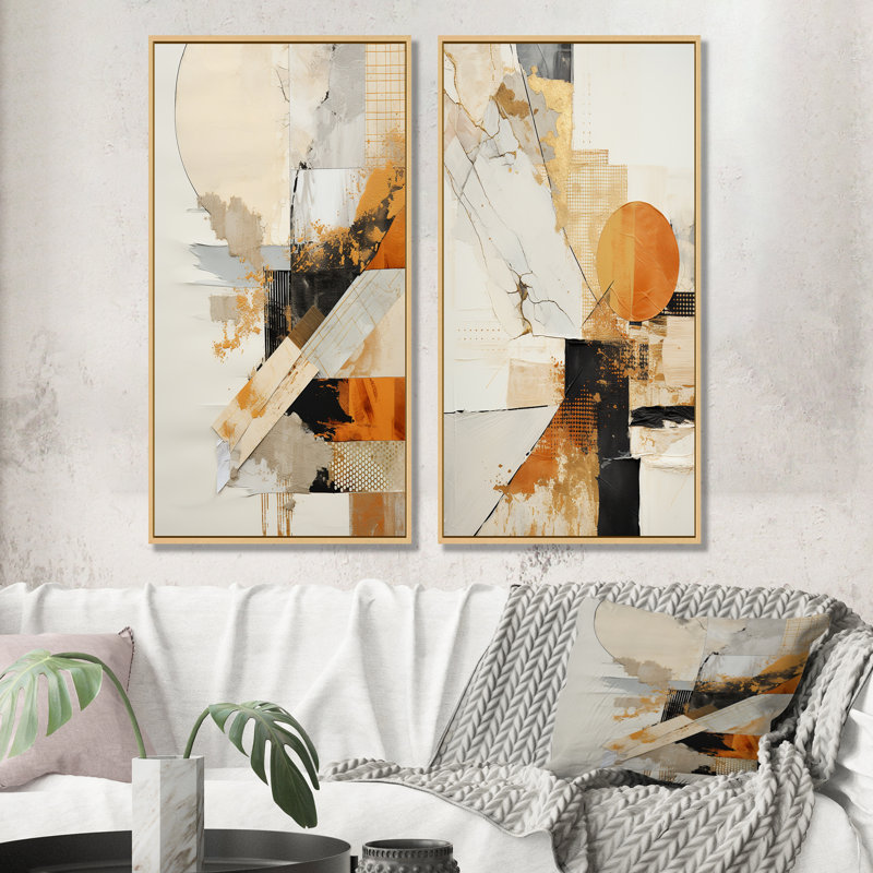 «Black Twilight Dream Abstract Collages II», ensemble de 2 décorations murales abstraites, H 32 po x l 33 po