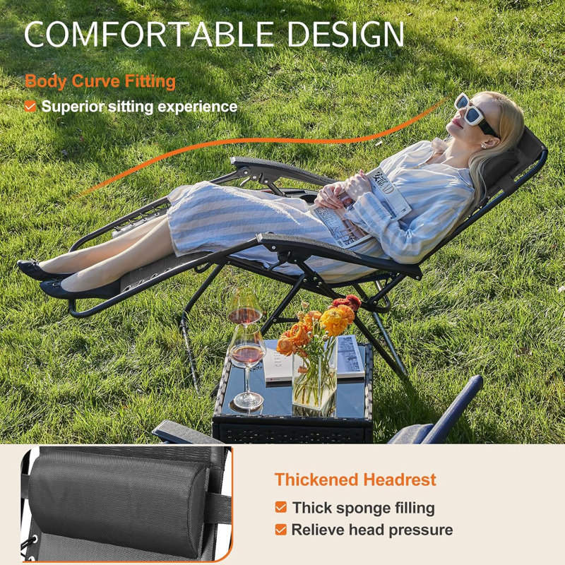 Zero Gravity Chairs, ensemble de 2 chaises longues inclinables portatives pour le camping en plein air avec des porte-gobelets et un coussin réglable