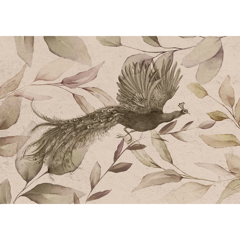 Papier peint animalier - Paon dans des tons froids, L 78 po x L 55 po