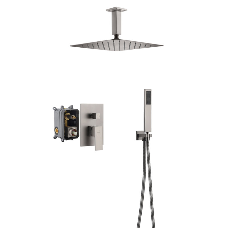 Brushed Nickel Dual Ceiling Mount Rain Shower System with Handheld