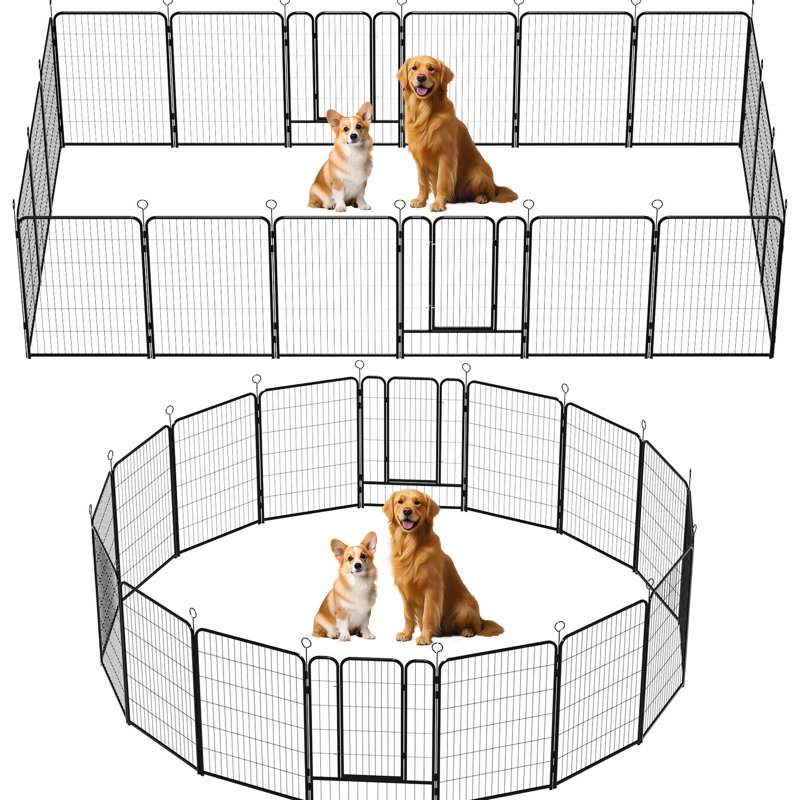 Clôture pour chien robuste en métal à 16 panneaux, extra haute de 40 po avec barrière de verrouillage automatique pour l'intérieur et l'extérieur, aménagement réglable, parc à assemblage rapide, autoportant,