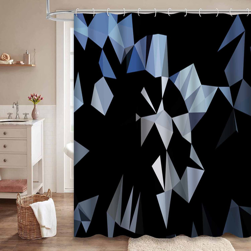 Rideau de douche triangulaire bleu clair avec 12 crochets, L 72 po x l 78 po