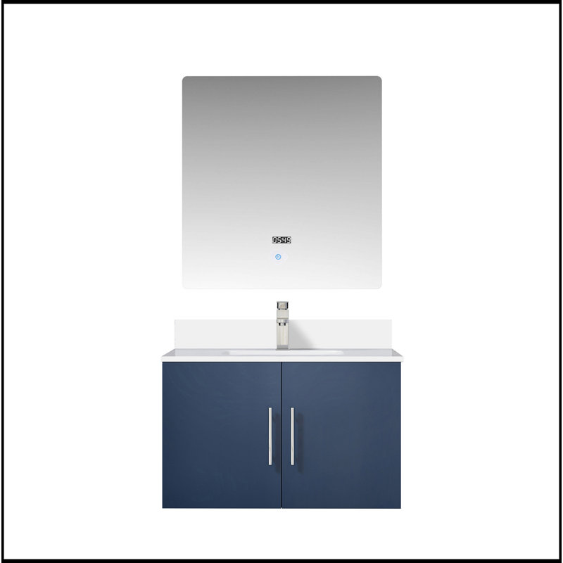 Meuble-lavabo de salle de bain 30 po X P 22 po D, plateau en marbre de culture, ensemble de robinet et Miroir à DEL, Marine