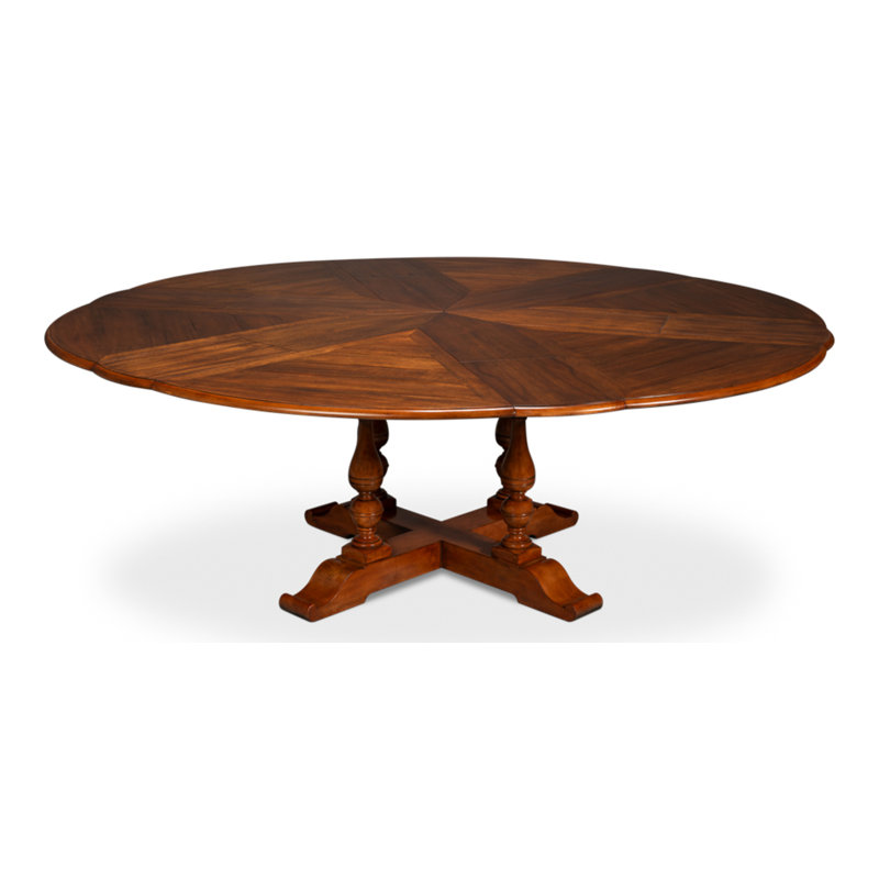 Walnut Round Extendable Solid Wood Dining Table with Trestle Base