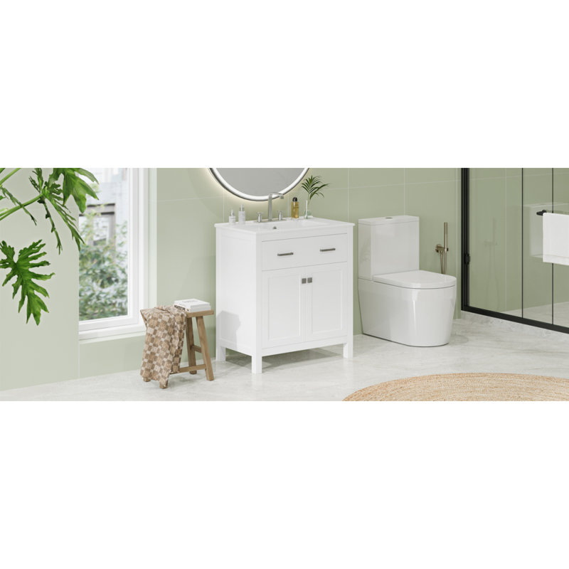 Meuble-lavabo simple avec lavabo en céramique, Blanc