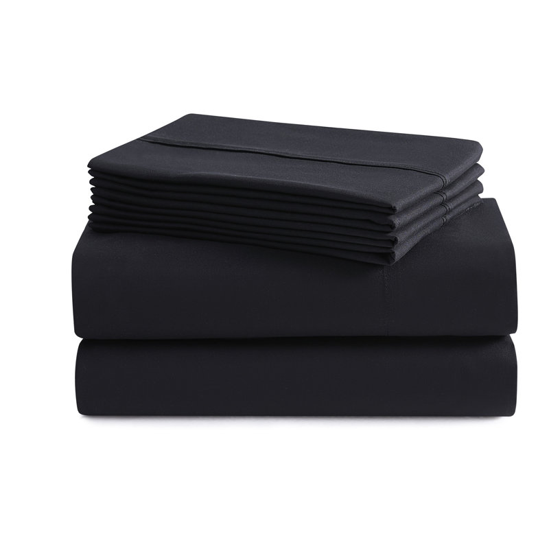 Ensemble de draps luxueux en microfibre douce avec taies d'oreiller en prime, Noir