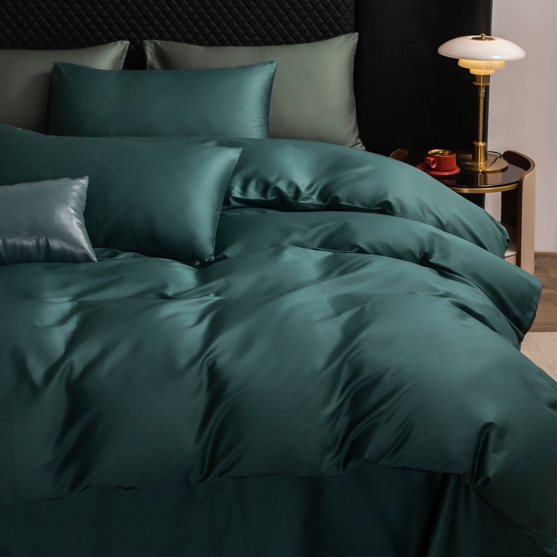 Ensemble de housse de couette MooMee, Housse de couette grand et 2 taies d'oreiller stan, Vert forêt