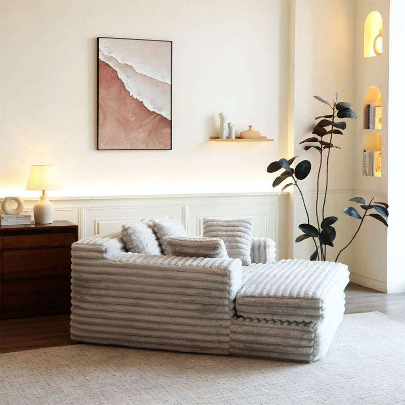 Chaise Lounge Indoor, Beige Fabric