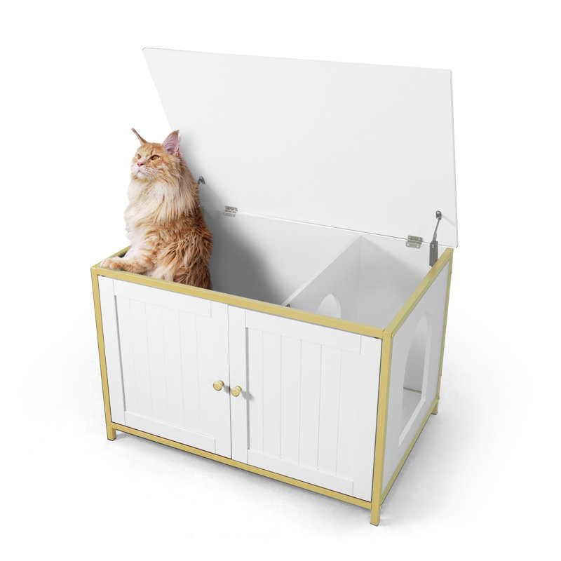 Meuble à litière double en bois pour cadre de chat en bois gris, H 20,9 po x l 21,9 po x P 31,5 po
