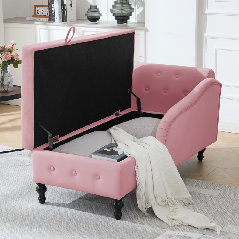 Chaise longue de rangement en velours Eastham, Orienté à droite, Rose