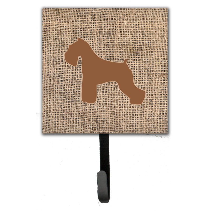 Porte-laisse schnauzer et crochet mural, Toile de jute et brun