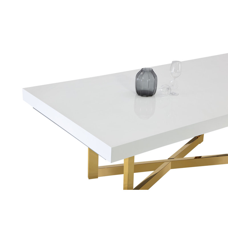 Table de salle à manger Maximo, Laque blanche / or champagne brossé