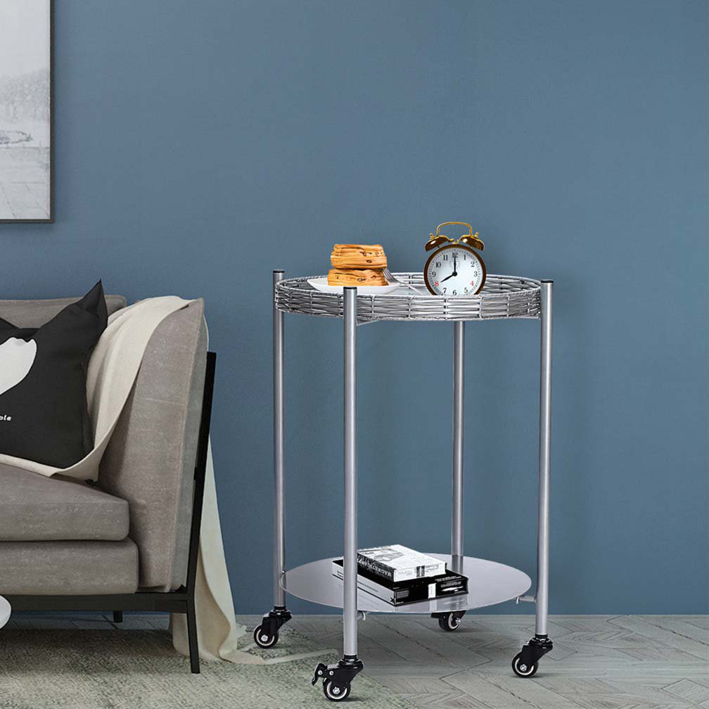 Table Rear Wheel Orren Ellis Round Coffee Table with Wheels 2-Tier Movable Side Tables ...