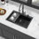 33 x 22 po, évier de cuisine en composite de quartz de style granit noir, solide et qui élimine le bruit, surface lisse pour un essuyage facile, 33 x 22 po, stable, minimise les vibrations de la saleté