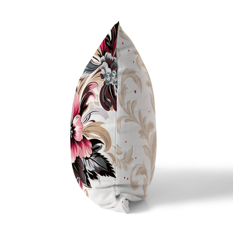 16" Square Brown and Pink Floral Throw Pillow