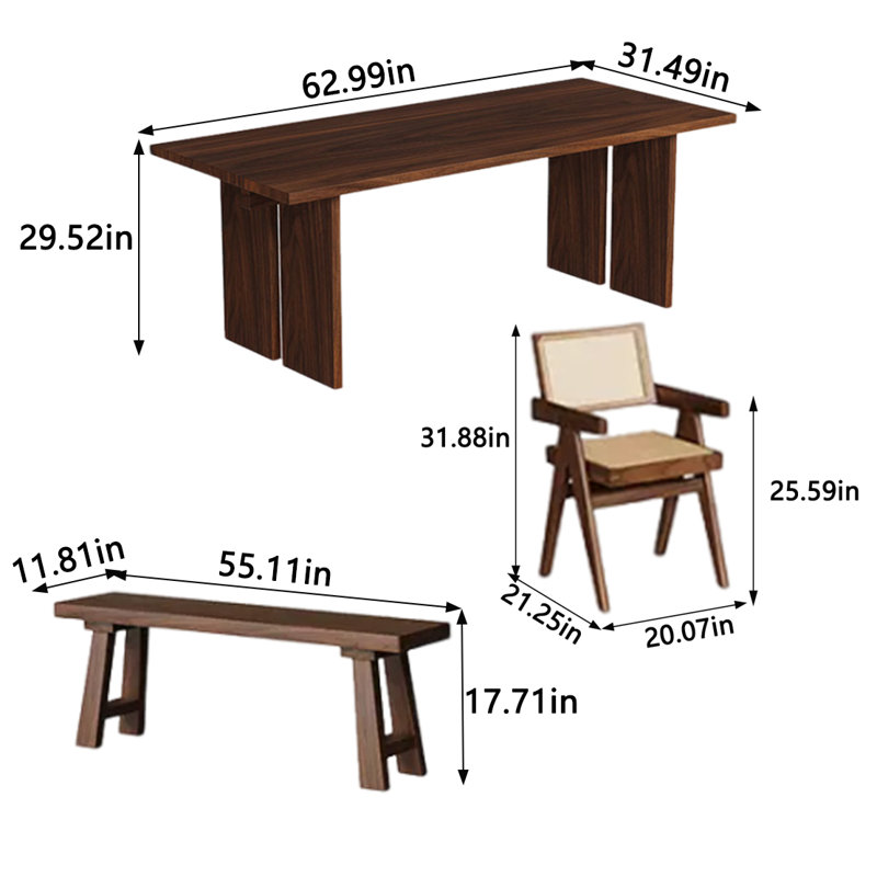 Ensemble de salle à manger rectangulaire Nobie, H 29,52 po x L 62,99 po x l 31,49 po