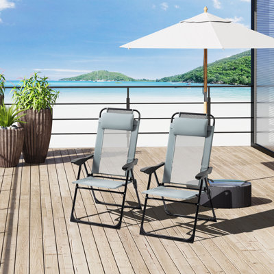 Andryc Folding Garden Chairs with High Back Headrests, Set of 2