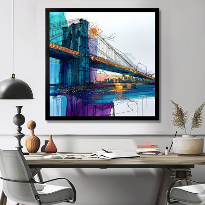 «Ladarren Abstract Brookyln Bridge In Aqua Reflection», art mural de New York