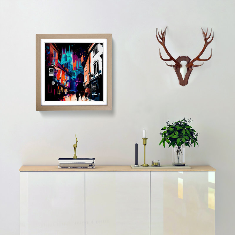 City Of York Abstract Expressionism - Single Picture Frame Print on Wood, Oak