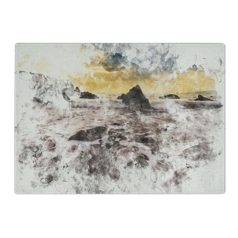 Beach and Rocks Watercolour Chopping Board, 0.4cm H x 20cm W x 28.5cm L