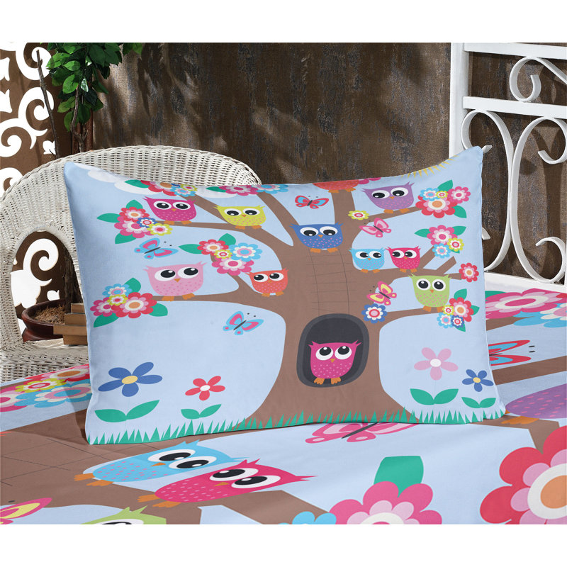 Multicolore ensemble de draps et taies décoratifs Ambesonne Owl, Ensemble de draps pour grand lit + 1 drap-housse +