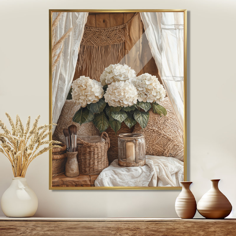 «Goshen Boho Hydrangeas» par The Boho Tent II - Hydrangea, reproduction d'art sur toile encadrée, H 44 po x l 34 po, Doré