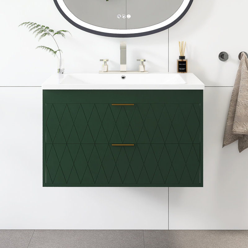 Meuble-lavabo mural 30 po avec lavabo en résine, Vert