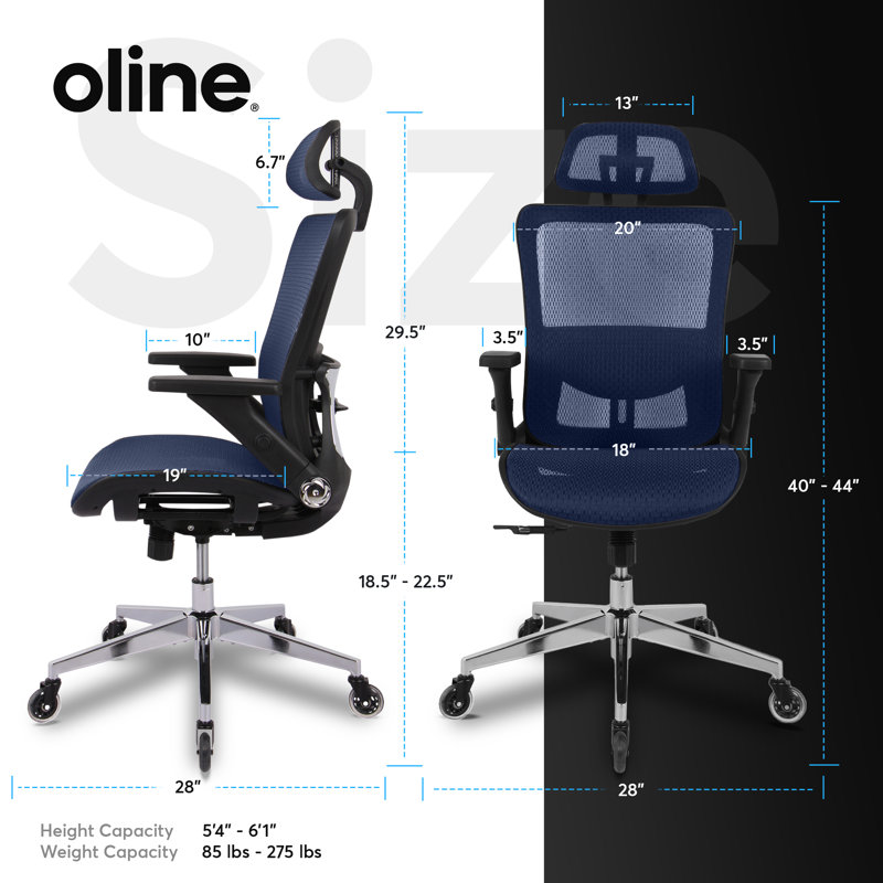 Mesh Task Chair with Headrest, Blue