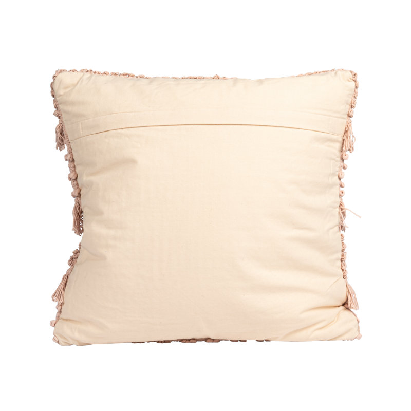 Pale Pink Cotton Fringe Square Throw Pillow