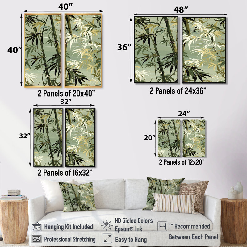 Bamboo Retreat Tropical Motif - Décoration murale tropicale 2 pièces, H 20 po x l 24 po, Brun