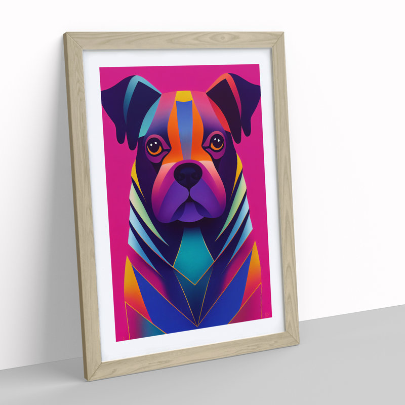 Striking Dog Abstract - Single Picture Frame Print, 64cm H x 46cm W x 2cm D, Oak Framed