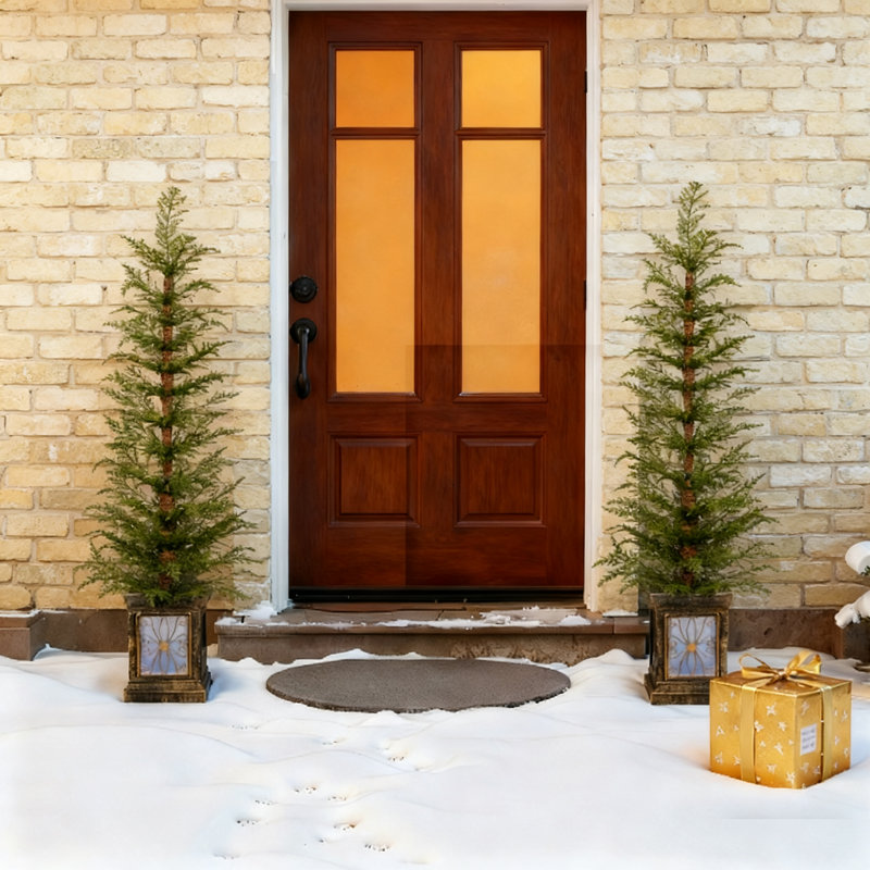 Arbre de Noël pré-éclairé, 2 arbres d'entrée éclairés pour porte d'entrée, sentier, entrée, décorations de Noël d'entrée
