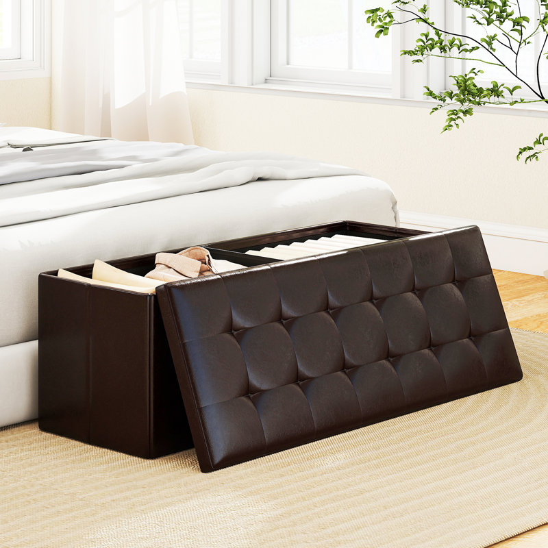 Repose-pieds de rangement rectangulaire en similicuir Luyster, Similicuir brun