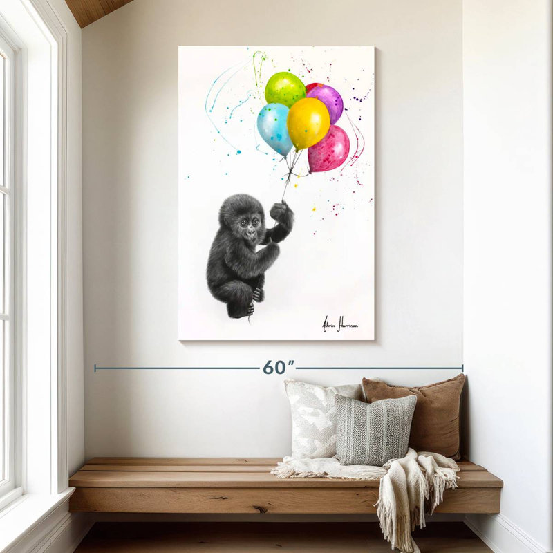 Bébé gorille et les ballons Brampt, H 48 po x l 32 po