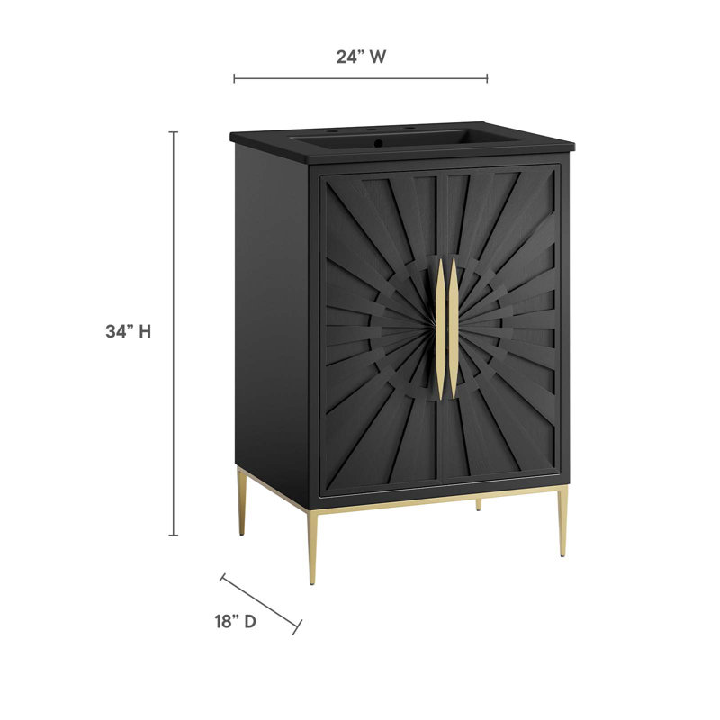 Awaken 24" Black Solid Wood and MDF Bathroom Vanity with Gold Base