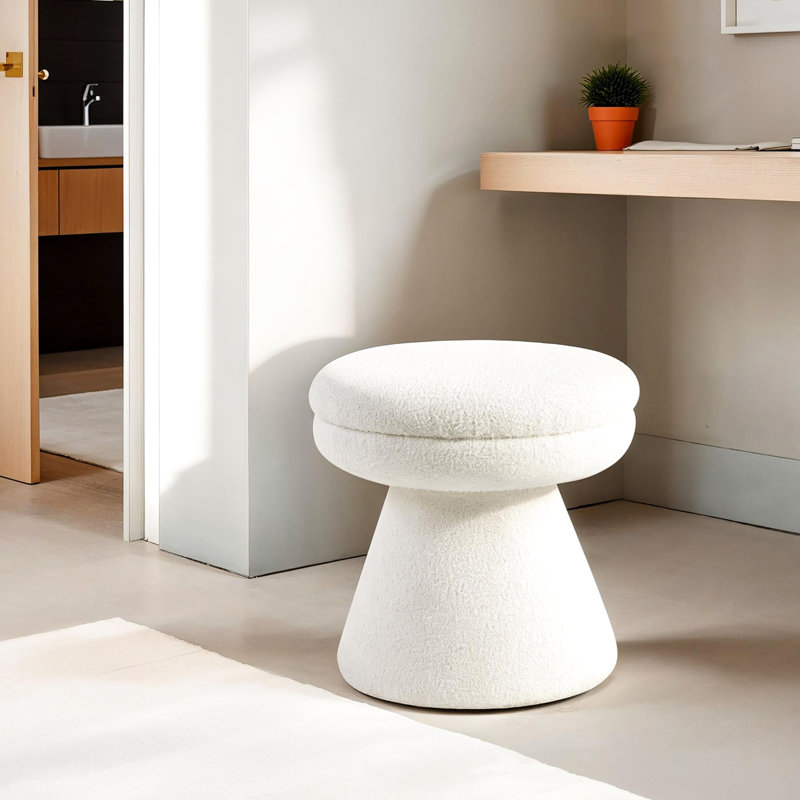 Tabouret d'appoint en forme de champignon 1 pièce en tissu beige de style contemporain avec base piédestal pour espace de vie en peau de mouton