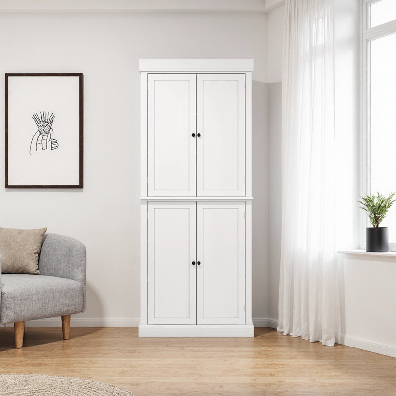 Garde-manger autoportant 72,5 po blanc - 4 portes, tablettes réglables, armoire de rangement pour la cuisine et la salle à manger