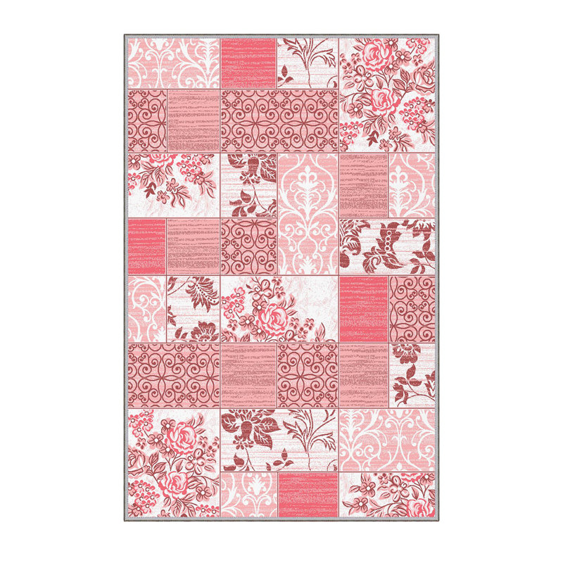 Tapis rose / rouge en polyester tissé à la main Chiu, Rectangle 3 pi 3 po x 6 pi 7 po