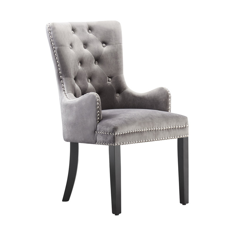 Cordes Velvet Dining Chair - Ergonomic Scoop Knockerback and Solid Wood Legs - Button back Armchair for Dining Room Living Room Restaurants - Single