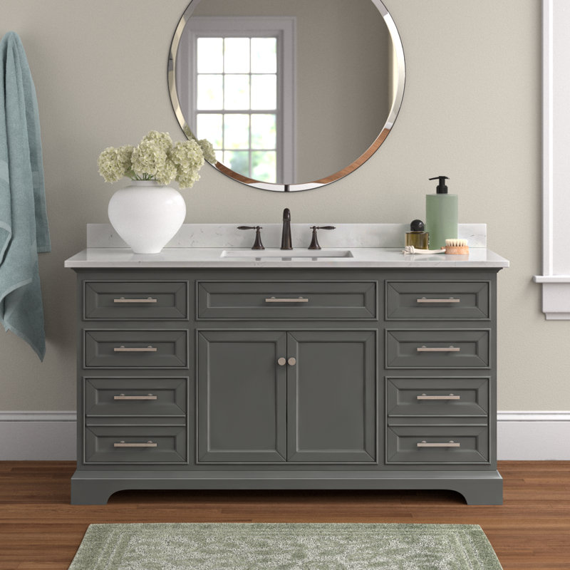 Ensemble de meuble-lavabo simple 60 po Currahee, Gris / Nickel brossé