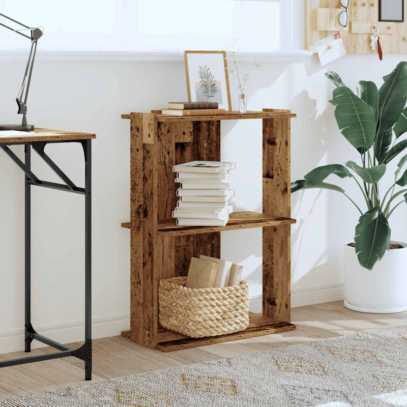 vidaXL Bookcase Engineered Wood Small Bookcase Rectangular, Old Wood, (3 Shelves) 31.5" H x 23.6" W x 11.8" D