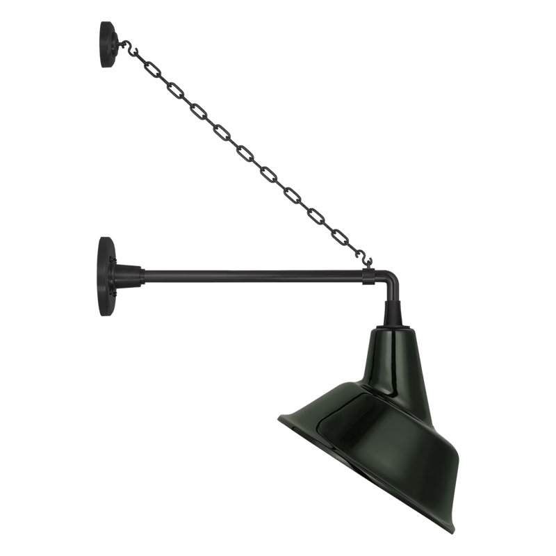 Thomas O'Brien, "Academy 17.5" Anchored Mack Barn Light in Matte Black with 16" Green Tilted Bowers Shade, Green