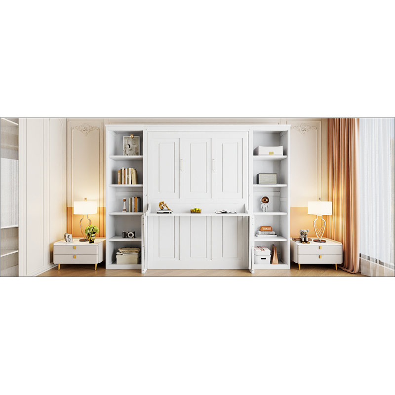 Lit escamotable double avec bureau et bibliothèque