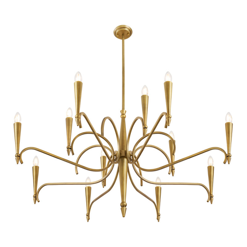 Lustre 12 lumières en laiton Riviera, H 24,63 po x l 44 po x P 44 po, 12 lumières