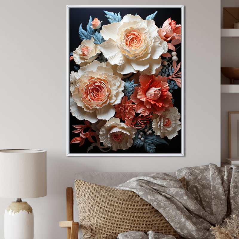 " Carnations Minimalism Dream Flowers ", 32" H x 16" W x 1" D, White Floater Frame